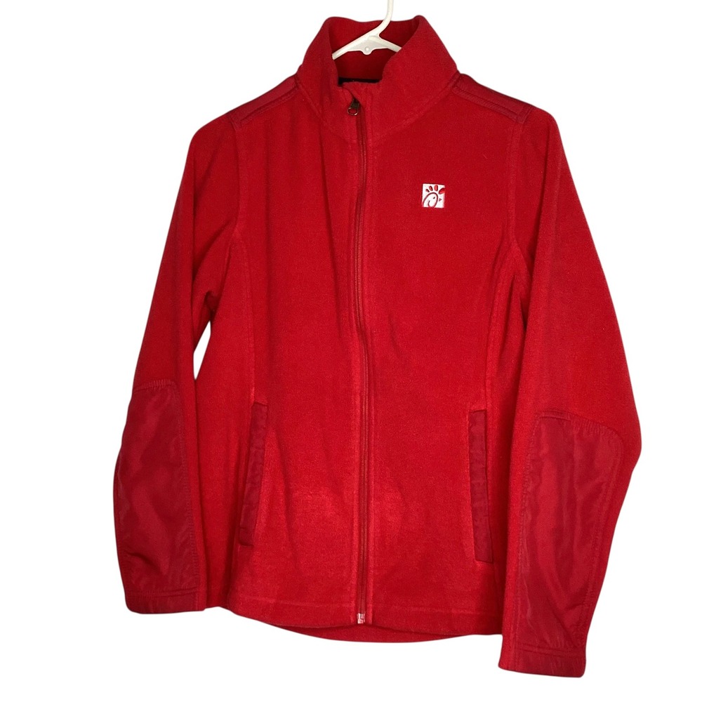 Chick-fil-A Red Full Zip Fleece Jacket Womens Medium Oobe Team Style Uniform‎